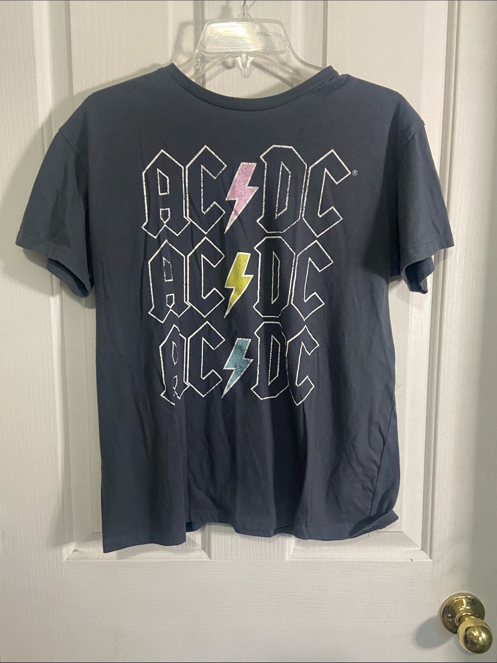 AC/DC Short-Sleeve Tee with Pink, Yellow & Blue Lightning